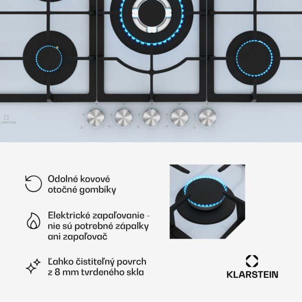 Klarstein Ignito 5-zónová plynová varná doska, 5 Horákov, elektr. zapaľovanie, Wok, na skvapalnený alebo zemný plyn - Image 2