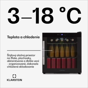 Klarstein Coachella 50 Onyx Chladnička 47 litrov Funkcia WiFi Podsvietenie