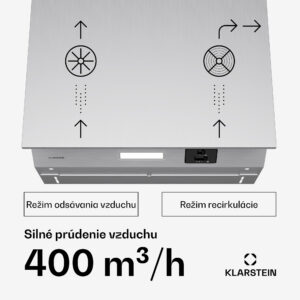Klarstein Swift Square digestor, zabudovaný digestor, 402 m³/h, EEK C, Odsávanie/Recirkulácia, LED