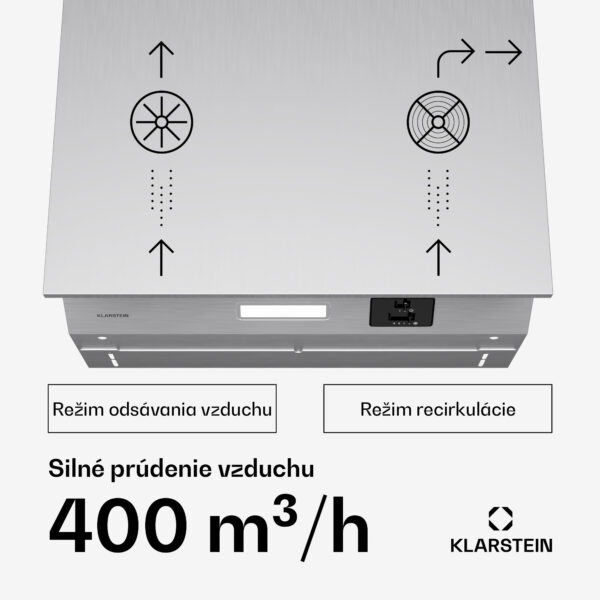 Klarstein Swift Square digestor, zabudovaný digestor, 402 m³/h, EEK C, Odsávanie/Recirkulácia, LED