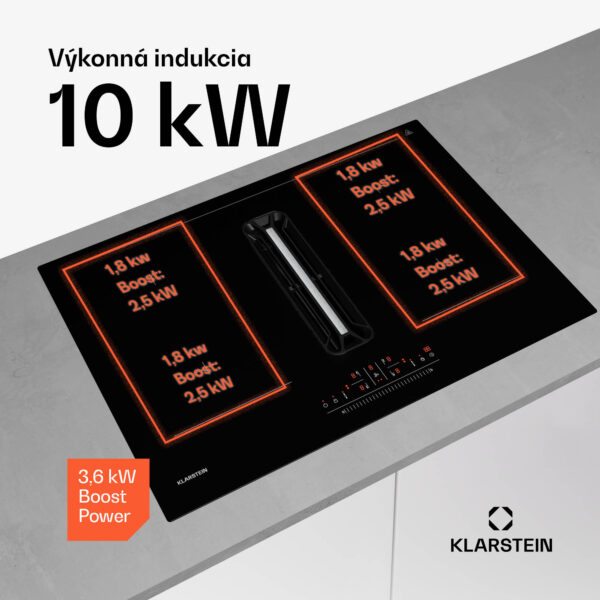 Klarstein AirJet 72 Down Air System, indukčný sporák + DownAir-digestor, 10 000 W, 600 m³/h, Boost