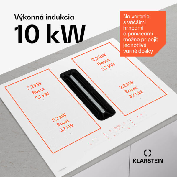Klarstein AirJet FlexPro Down Air System, Indukčná doska + digestor, Flexi zóna, Booster