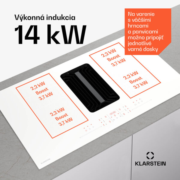 Klarstein AirJet FlexPro Down Air System, Indukčná doska + digestor, Flexi zóna, Booster