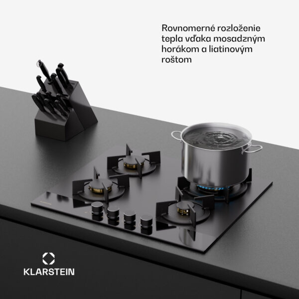 Klarstein Goldflame Nano plynová varná doska, 4 mosadzné horáky, Nano povlak, LPG/zemný plyn