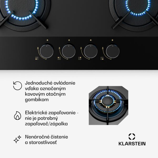 Klarstein Goldflame Nano plynová varná doska, 4 mosadzné horáky, Nano povlak, LPG/zemný plyn - Image 2