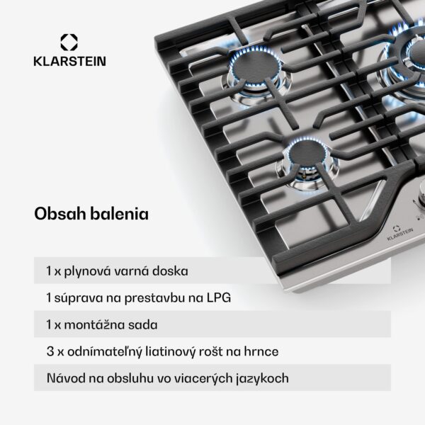Klarstein Turbocast plynová varná doska, 304 nehrdzavejúca oceľ, 5 horákov, profesionálny liatinový držiak, horák wok - Image 3