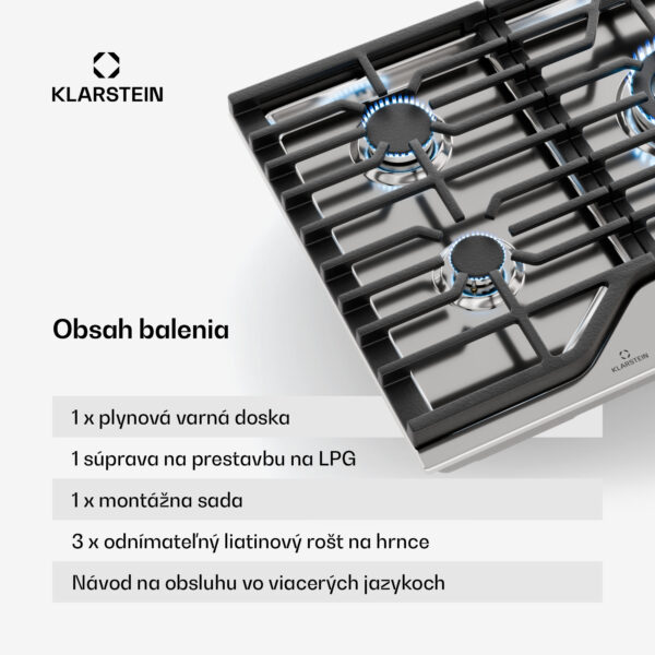 Klarstein Turbocast plynová varná doska, 304 nehrdzavejúca oceľ, 5 horákov, profesionálny liatinový držiak, horák wok - Image 3