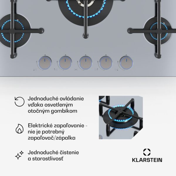 Klarstein Illuminosa 5 plynová varná doska 5-horáková Sabaf horák z nehrdzavejúcej ocele - Image 2