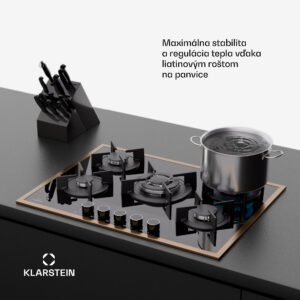 Klarstein Lumiflame plynová varná doska, 5 horákov, medený rám, elektrické zapaľovanie, výkon 10,4 kW