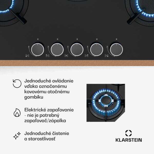 Klarstein Lumiflame plynová varná doska, 5 horákov, medený rám, elektrické zapaľovanie, výkon 10,4 kW - Image 2