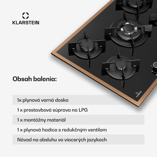 Klarstein Lumiflame plynová varná doska, 5 horákov, medený rám, elektrické zapaľovanie, výkon 10,4 kW - Image 3