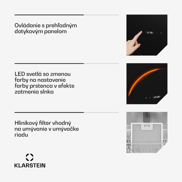 Klarstein Total Eclipse digestor, LED osvetlenie, dotykový, 594,2 m³/h, odsávanie/recirkulácia - Image 3