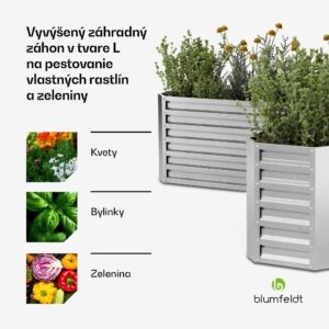 Blumfeldt High Grow vyvýšený záhon, tvar L, odolný voči poveternostným vplyvom, odolný voči korózii, robustný, 742 L