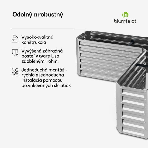 Blumfeldt High Grow vyvýšený záhon, tvar L, odolný voči poveternostným vplyvom, odolný voči korózii, robustný, 742 L - Image 3