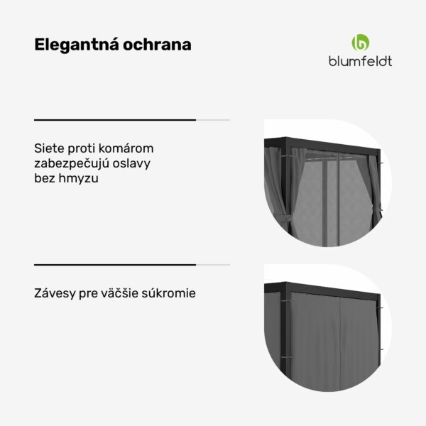 Blumfeldt LuminaHaven Pergola 3x3 so závesmi a sieťkami proti hmyzu - Image 2