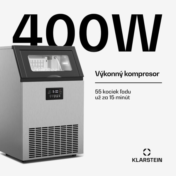 Klarstein Glacial priemyselný výrobník kociek ľadu 55 kg s LED displejom a okienkom - Image 2