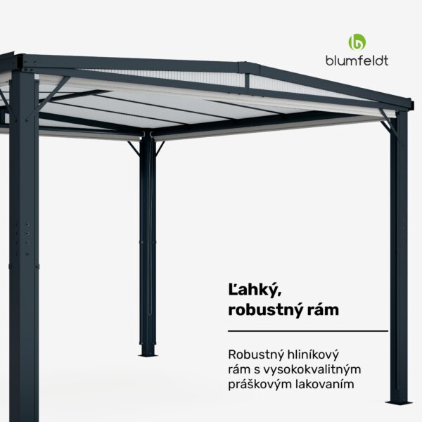 Blumfeldt Pantheon Cortina Solid Sky Pergola 3x3, odolná voči poveternostným vplyvom, s práškovým nástrekom, bočné panely