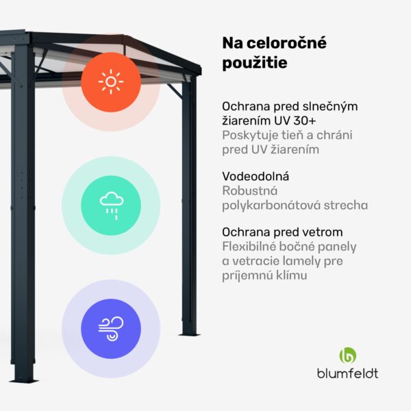 Blumfeldt Pantheon Cortina Solid Sky Pergola 3x3, odolná voči poveternostným vplyvom, s práškovým nástrekom, bočné panely - Image 2