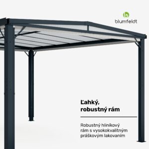 Blumfeldt Pantheon Cortina Solid Sky Pergola 3x4, odolná voči poveternostným vplyvom, s práškovým nástrekom, bočné panely