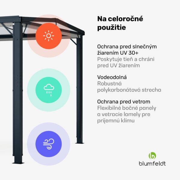 Blumfeldt Pantheon Cortina Solid Sky Pergola 3x4, odolná voči poveternostným vplyvom, s práškovým nástrekom, bočné panely - Image 3