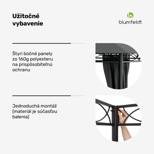 Blumfeldt Mondo 3x4 altánok s kovovým rámom a 4 bočnými stenami - Image 2