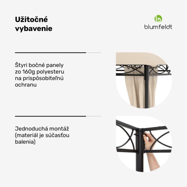 Blumfeldt Mondo 3x4 altánok s kovovým rámom a 4 bočnými stenami - Image 2