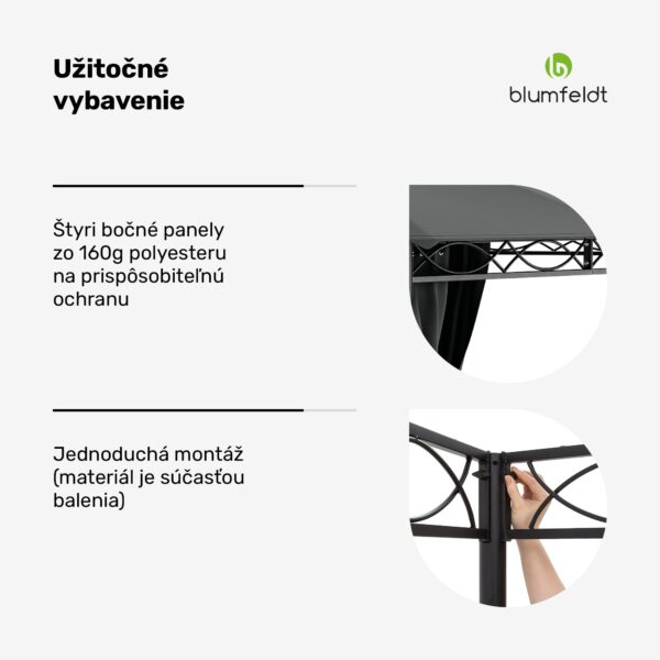 Blumfeldt Mondo 3x6 altánok s kovovým rámom a 4 bočnými stenami - Image 2