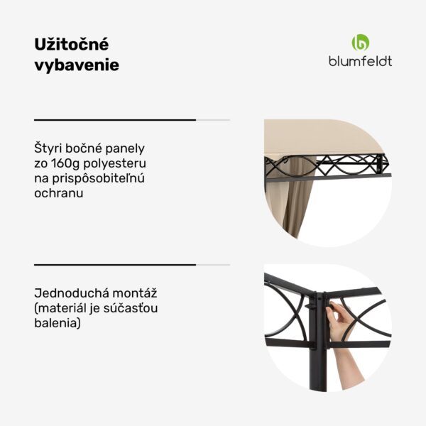 Blumfeldt Mondo 3x6 altánok s kovovým rámom a 4 bočnými stenami - Image 2