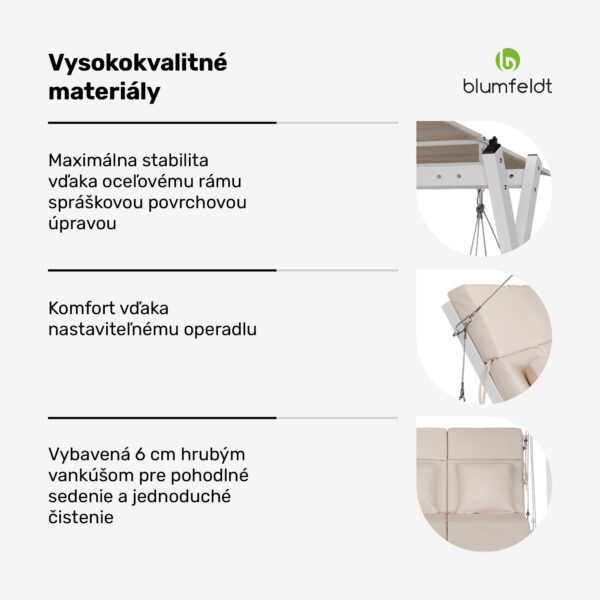 Blumfeldt FlexiSwing hollywoodska hojdačka 2-miestna Nastaviteľné operadlo + slnečná strieška, odolná voči poveternostným vplyvom - Image 2