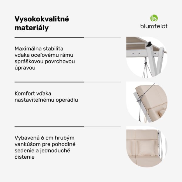 Blumfeldt FlexiSwing hollywoodska hojdačka 3-miestna Nastaviteľné operadlo + slnečná strieška, odolná voči poveternostným vplyvom - Image 2