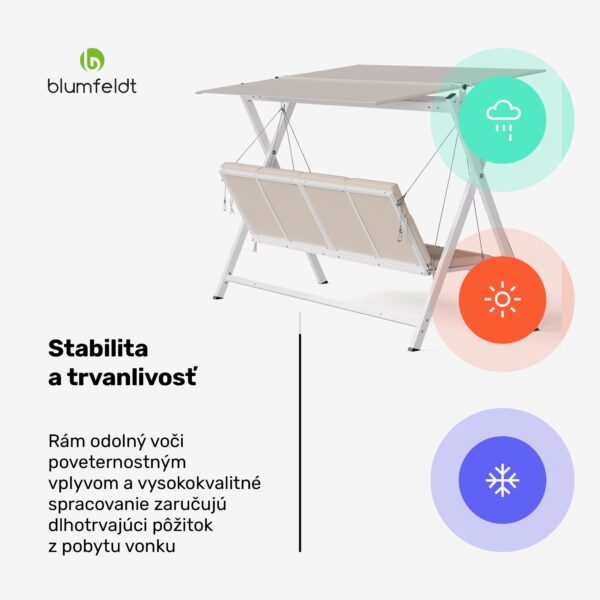 Blumfeldt FlexiSwing hollywoodska hojdačka 4-miestna Nastaviteľné operadlo + slnečná strieška, odolná voči poveternostným vplyvom - Image 3