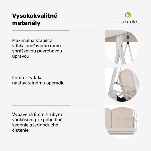 Blumfeldt GranSway hollywoodska hojdačka 3-miestna Individuálne nastaviteľná Oceľ s práškovou povrchovou úpravou Odolná voči poveternostným vplyvom - Image 2