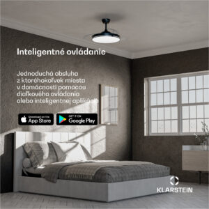 Klarstein AirFold, Inteligentný stropný ventilátor, Zaťahovacie lopatky, Stmievateľné LED svetlo, Smart