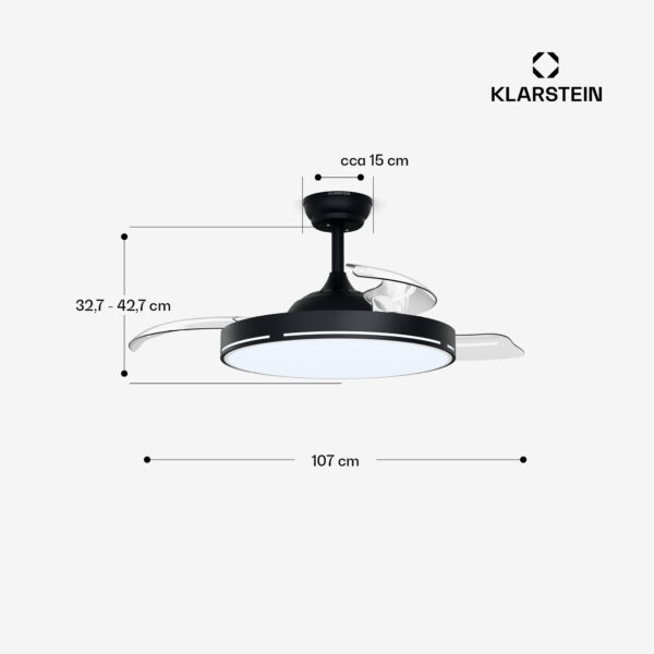 Klarstein AirFold, Inteligentný stropný ventilátor, Zaťahovacie lopatky, Stmievateľné LED svetlo, Smart - Image 3
