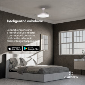 Klarstein AirFold, Inteligentný stropný ventilátor, Zaťahovacie lopatky, Stmievateľné LED svetlo, Smart