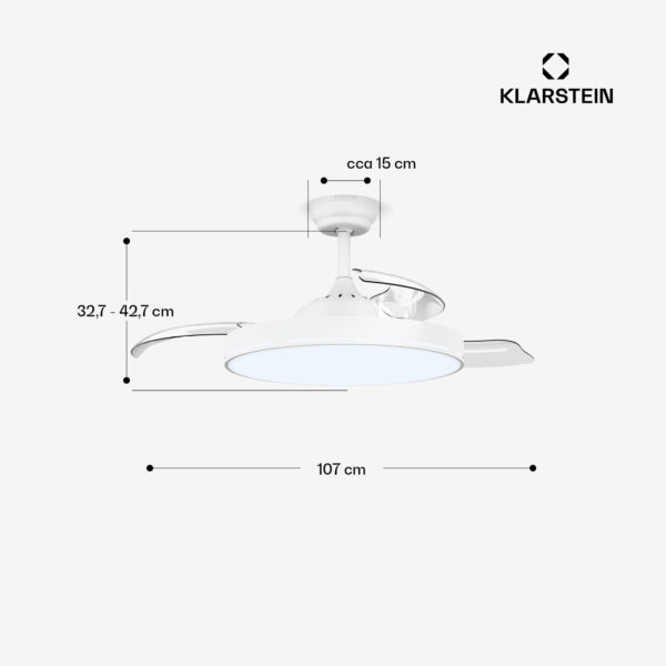 Klarstein AirFold, Inteligentný stropný ventilátor, Zaťahovacie lopatky, Stmievateľné LED svetlo, Smart - Image 3