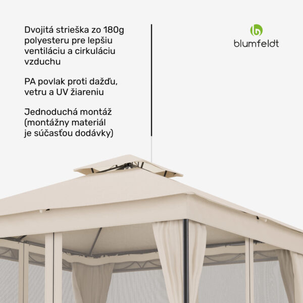 Blumfeldt Altánok Mondo Dual 3x3 s dvojitou strechou a sieťou proti hmyzu