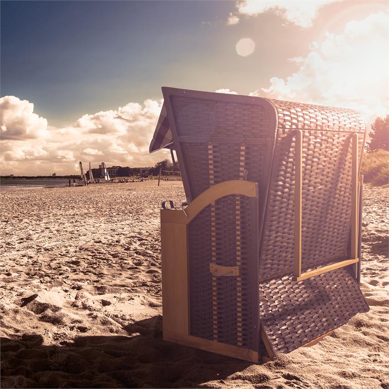 Blumfeldt Hiddensee, plážové sedenie, plážový kôš XL, dvojsedadlo, ležadlo, borovica, červené/biele, károvaný motív - Image 3