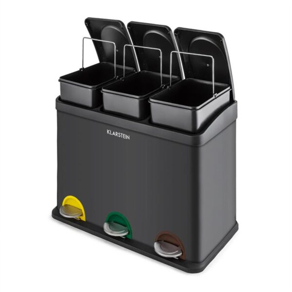 Klarstein Ökosystem odpadkový kôš nášľapný kôš triedič odpadu 45L (3x15L) čierna