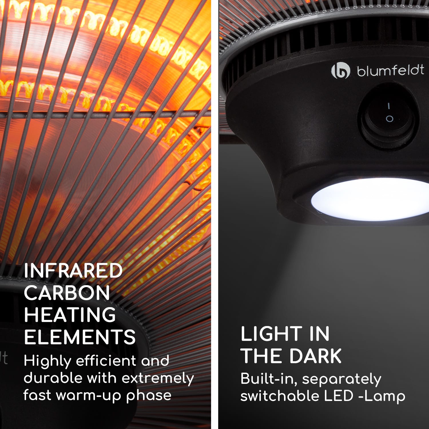 Blumfeldt Heat Square, infračervený ohrievač, 1000 / 2000 W, uhlíkové výhrevné teleso, IP34, LED