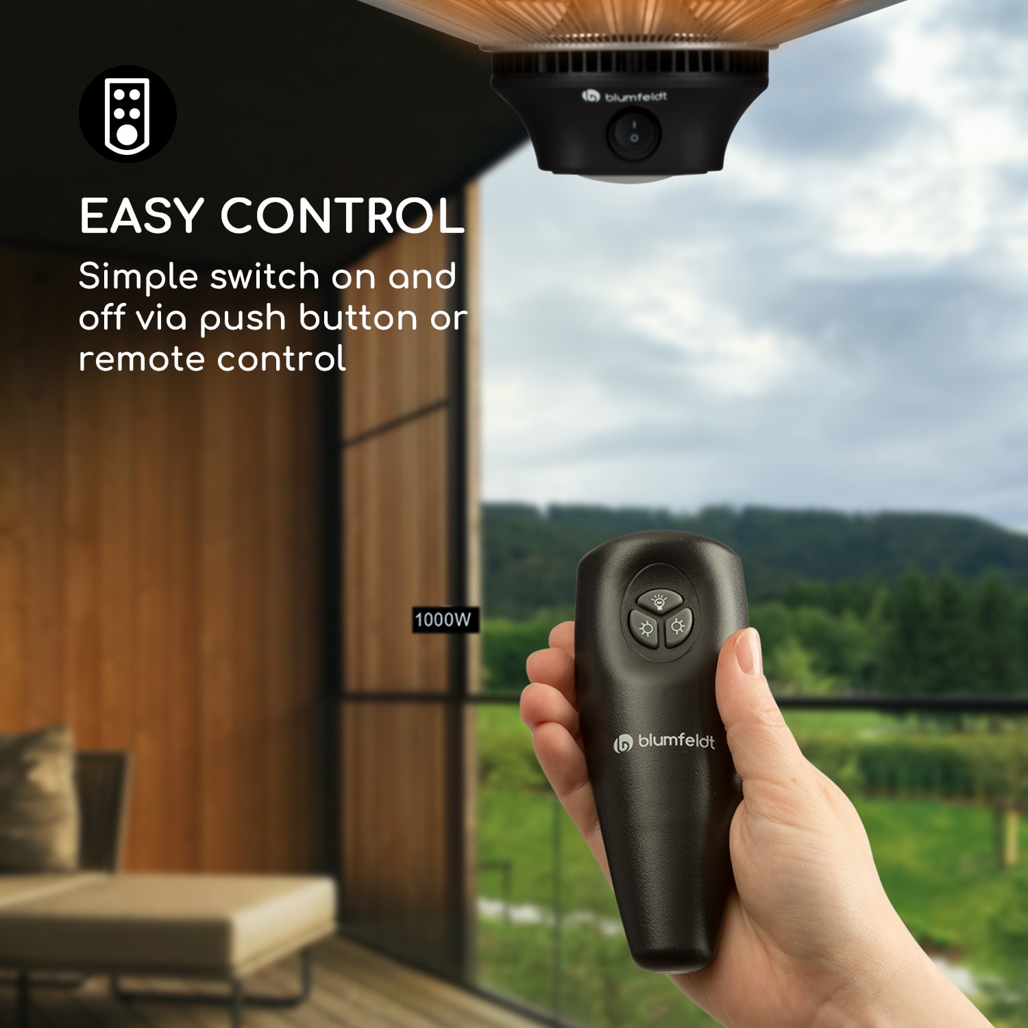 Blumfeldt Heat Square, infračervený ohrievač, 1000 / 2000 W, uhlíkové výhrevné teleso, IP34, LED - Image 2