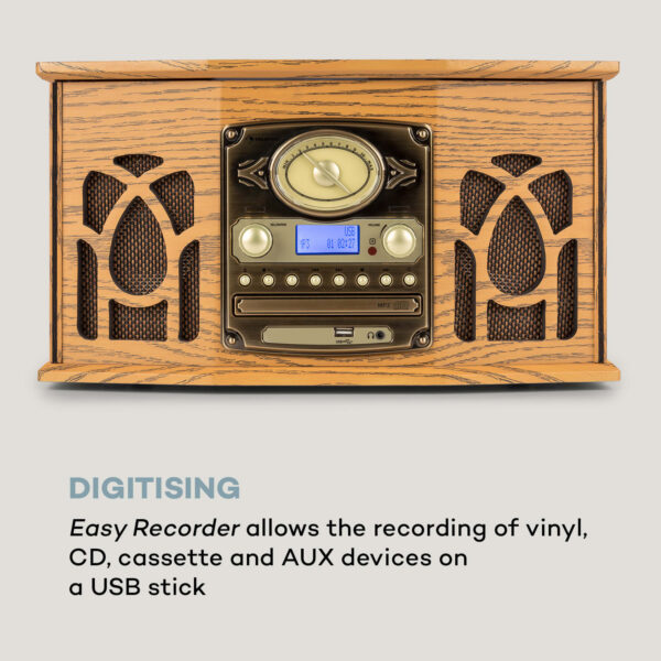 Auna NR-620, DAB, stereo systém, drevo, gramofón, DAB+, prehrávač CD, hnedý - Image 2