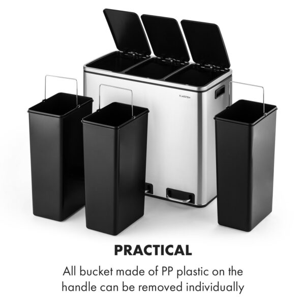 Klarstein Grandmaster Trash, pedálový odpadkový kôš, 54 l/3 x 18 l, tichý, PP, ušľachtilá oceľ - Image 2