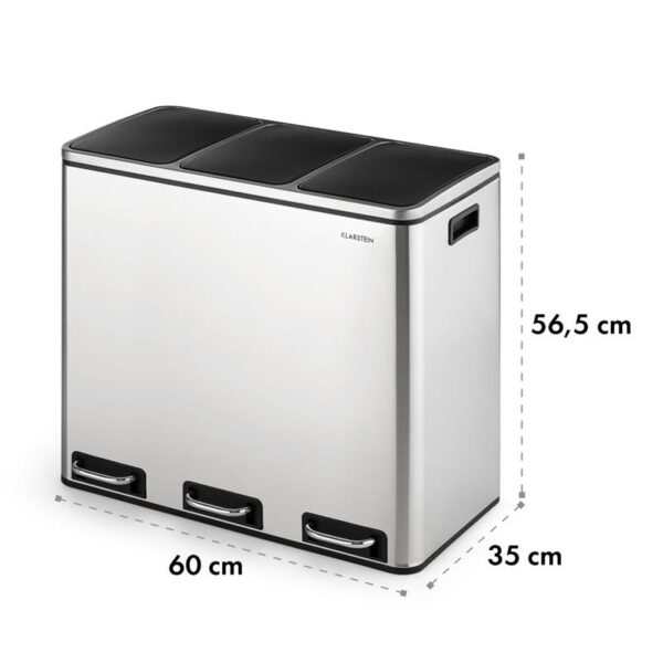 Klarstein Grandmaster Trash, pedálový odpadkový kôš, 54 l/3 x 18 l, tichý, PP, ušľachtilá oceľ - Image 3