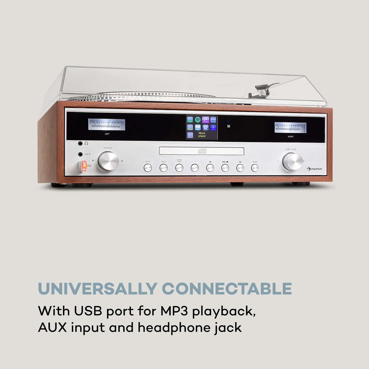 Auna Birmingham, HiFi stereo systém, DAB+/FM, BT funkcia, vinyl, CD, USB, AUX vstup, drevo - Image 2