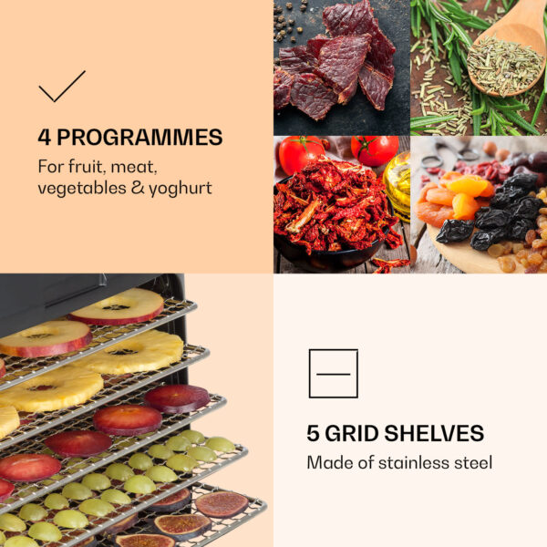 Klarstein Florida Jerky, sušička potravín, 500 W, infračervená, 4 programy, čierna