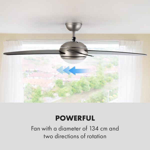 Klarstein Bolero, 2 v 1 stropný ventilátor, 134 cm, svetlo, 55 W, diaľkový ovládač, čierny - Image 2