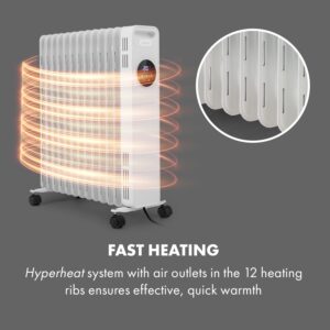 Klarstein Thermaxx Heatstream, olejový radiátor, 2500 W, 5-35 °C, 24-hod. časovač, biely