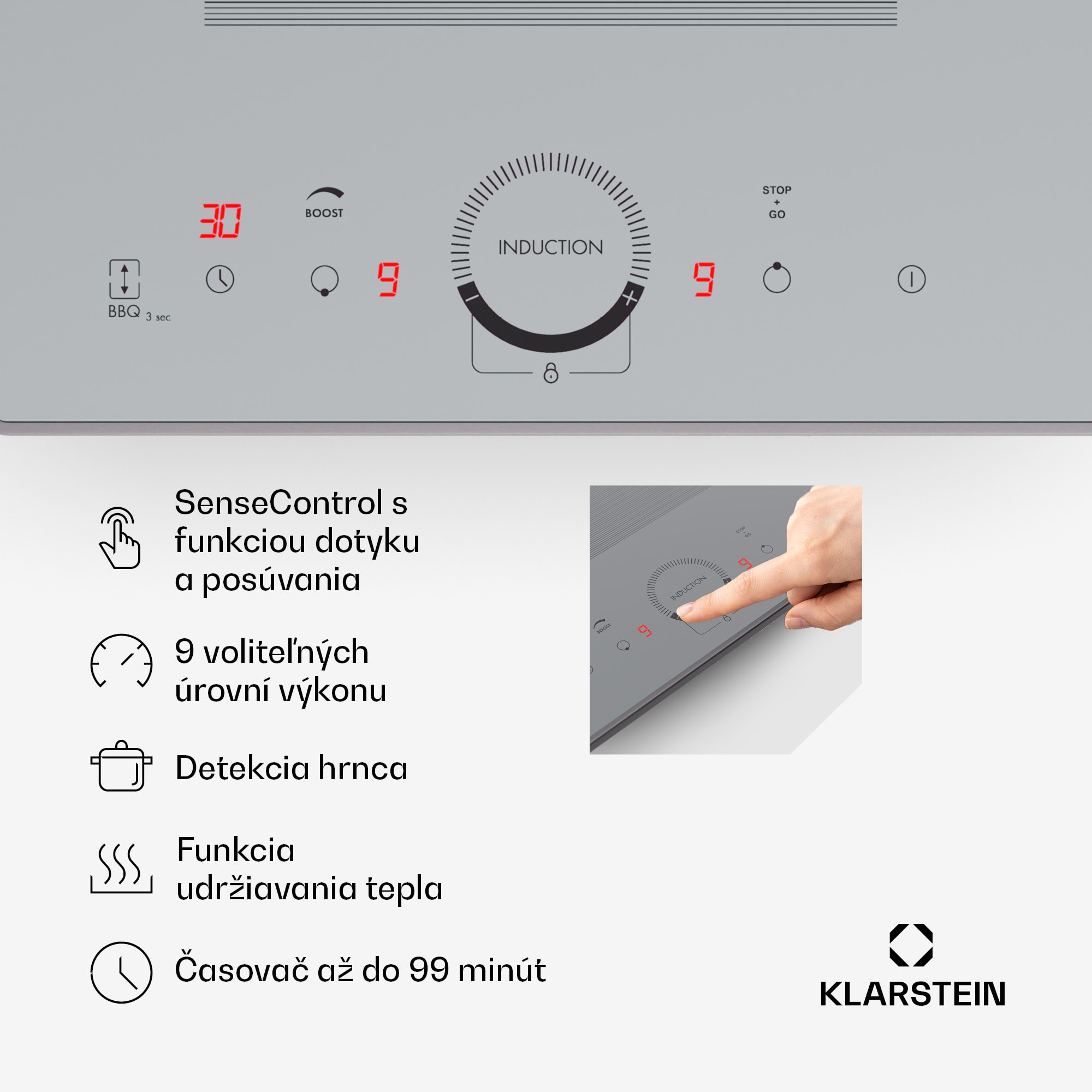 Klarstein Delicatessa Slim Domino, indukčná varná doska, 3500 W, časovač – Obrázok 3