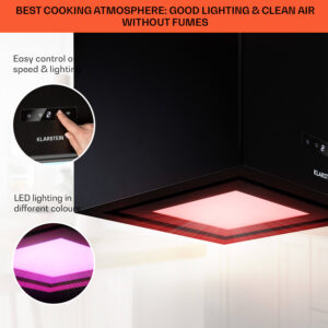 Klarstein Kronleuchter Smart, digestor, 40 cm, ostrovčekový, 595 m³/h, ovládánie cez aplikáciu, LED panel, čierna